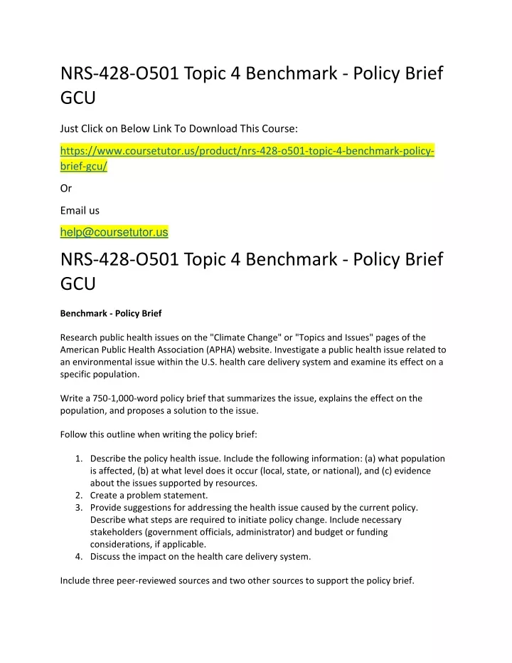 nrs 428 o501 topic 4 benchmark policy brief gcu