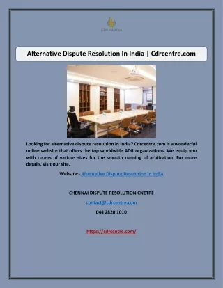 Alternative Dispute Resolution In India | Cdrcentre.com