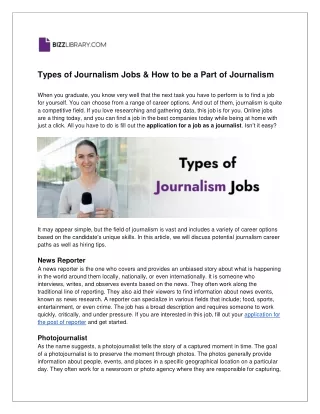 Types of Journalism Jobs & How to be a Part of Journalism | Bizzlibrary