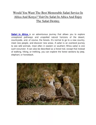 would you want the best memorable safari service