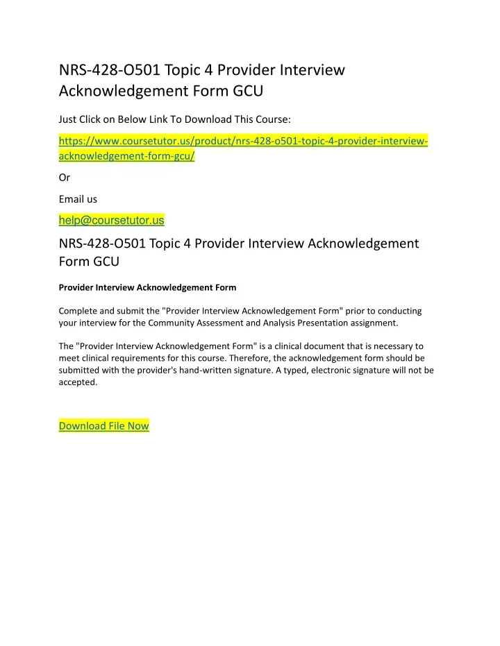 nrs 428 o501 topic 4 provider interview