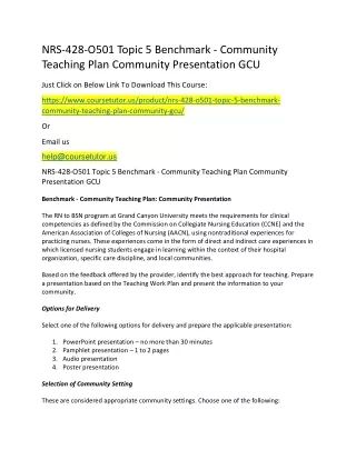 nrs 428 o501 topic 5 benchmark community teaching