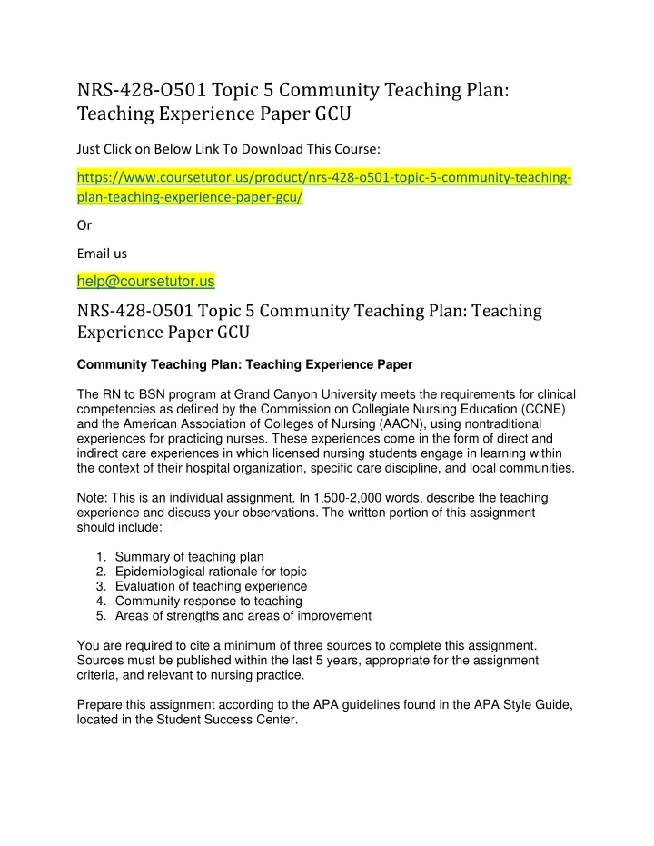 nrs 428 o501 topic 5 community teaching plan