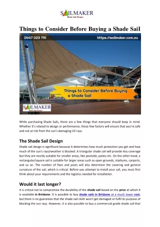 Things to Consider Before Buying a Shade Sail