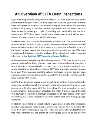 An Overview of CCTV Drain Inspections