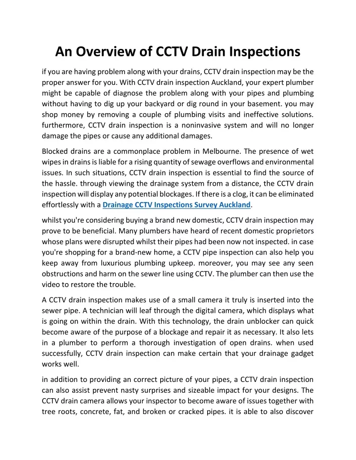 an overview of cctv drain inspections