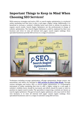 Important Things to Keep in Mind When Choosing SEO Services!