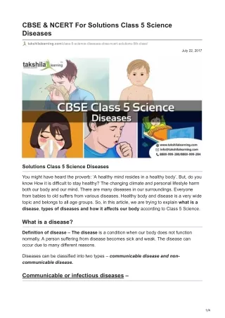 CBSE  NCERT For Solutions Class 5 Science Diseases