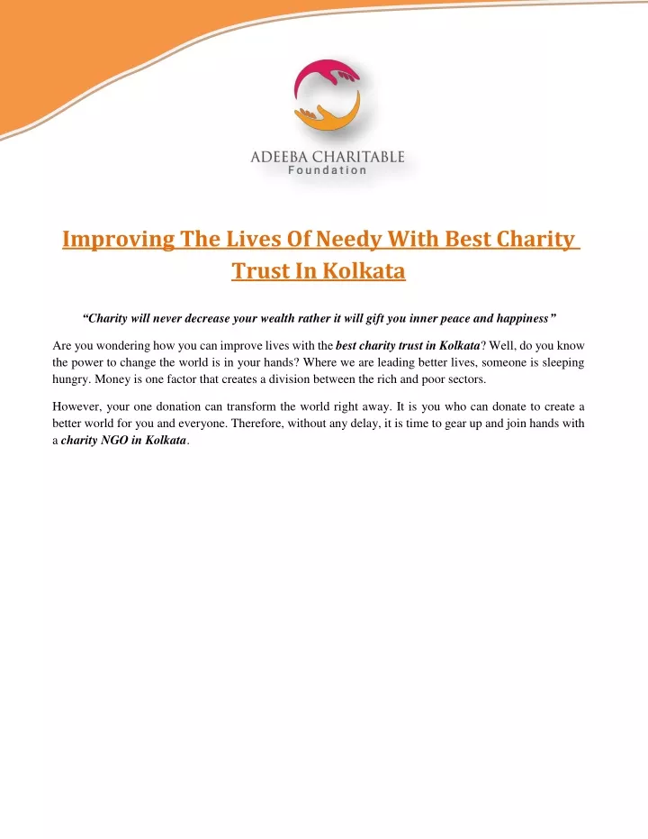 improving the lives of needy with best charity