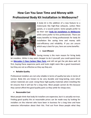 How Can You Save Time and Money with Professional Body Kit Installation in Melbourne.rtf