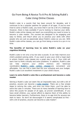 go from being a novice to a pro at solving rubik