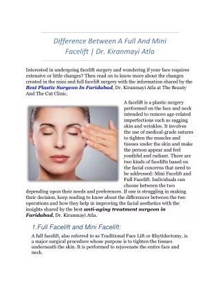 Difference Between A Full And Mini Facelift