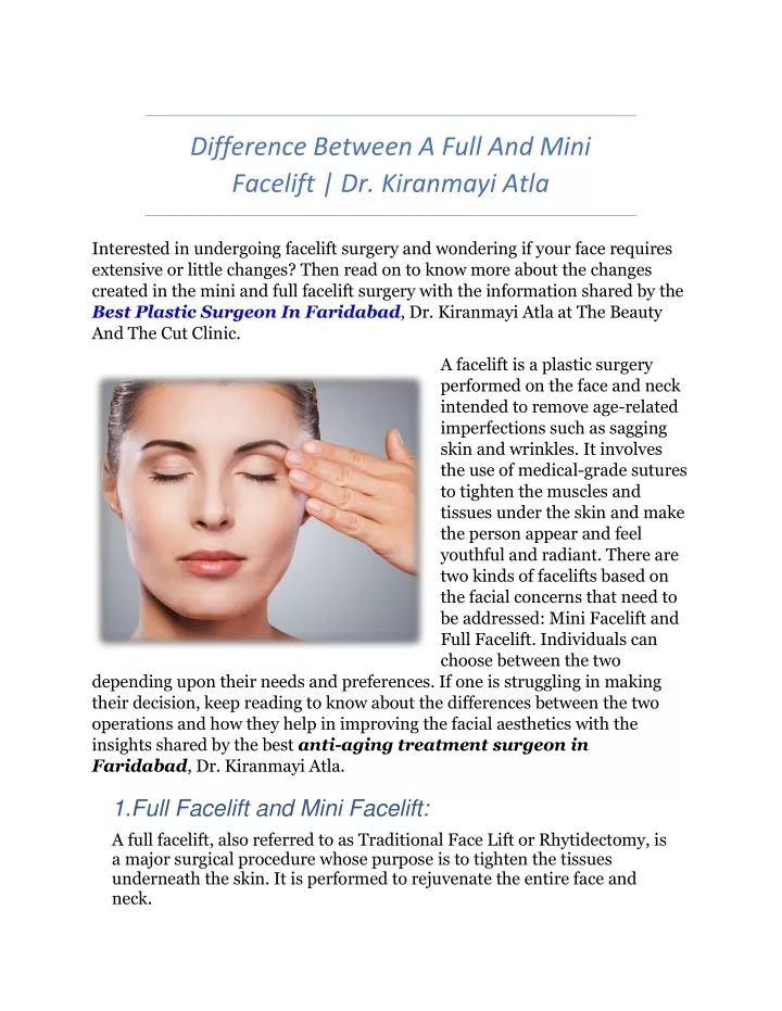 PPT - Difference Between A Full And Mini Facelift PowerPoint ...