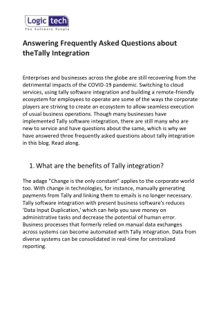Answering Frequently Asked Questions about the tally integration