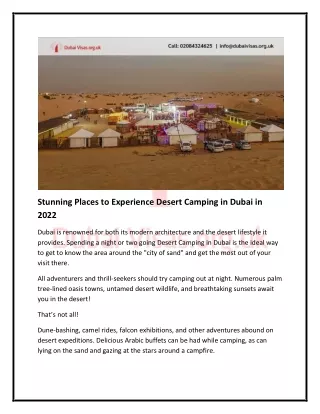 Stunning Places to Experience Desert Camping in Dubai in 2022