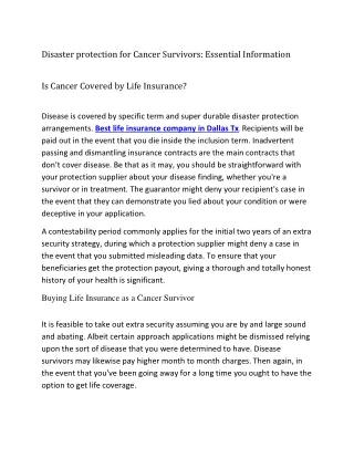 disaster protection for cancer survivors