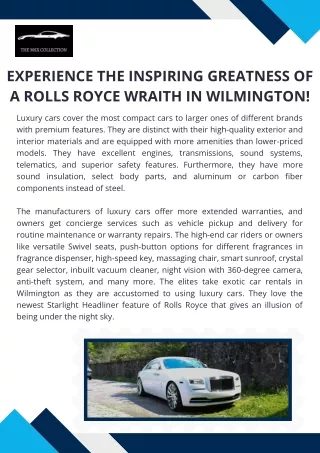 Experience the Inspiring Greatness of a Rolls Royce Wraith in Wilmington!