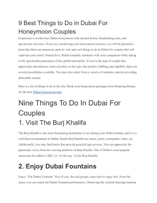 9 Best Things to Do in Dubai For Honeymoon Couples