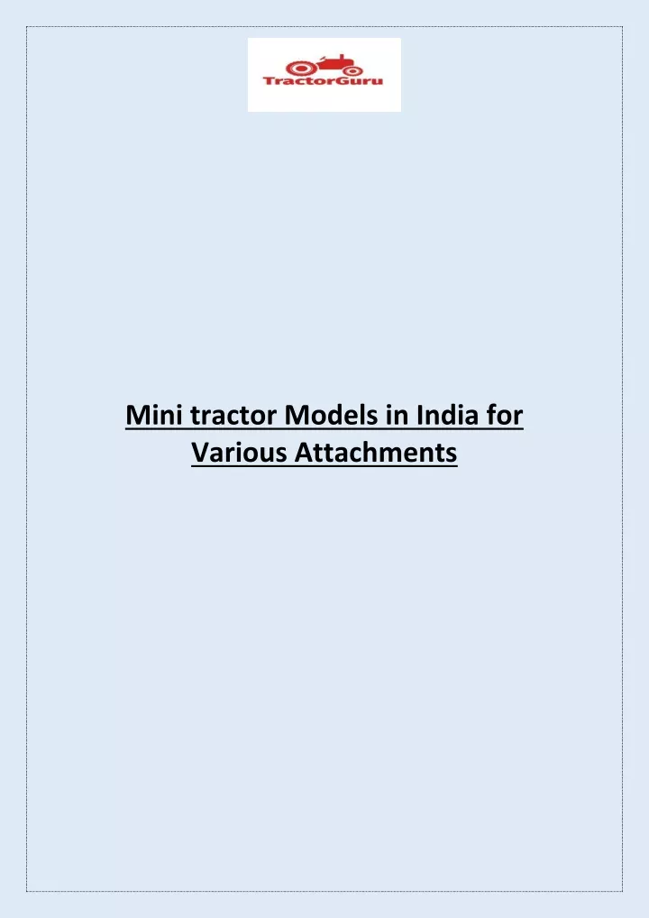 mini tractor models in india for various