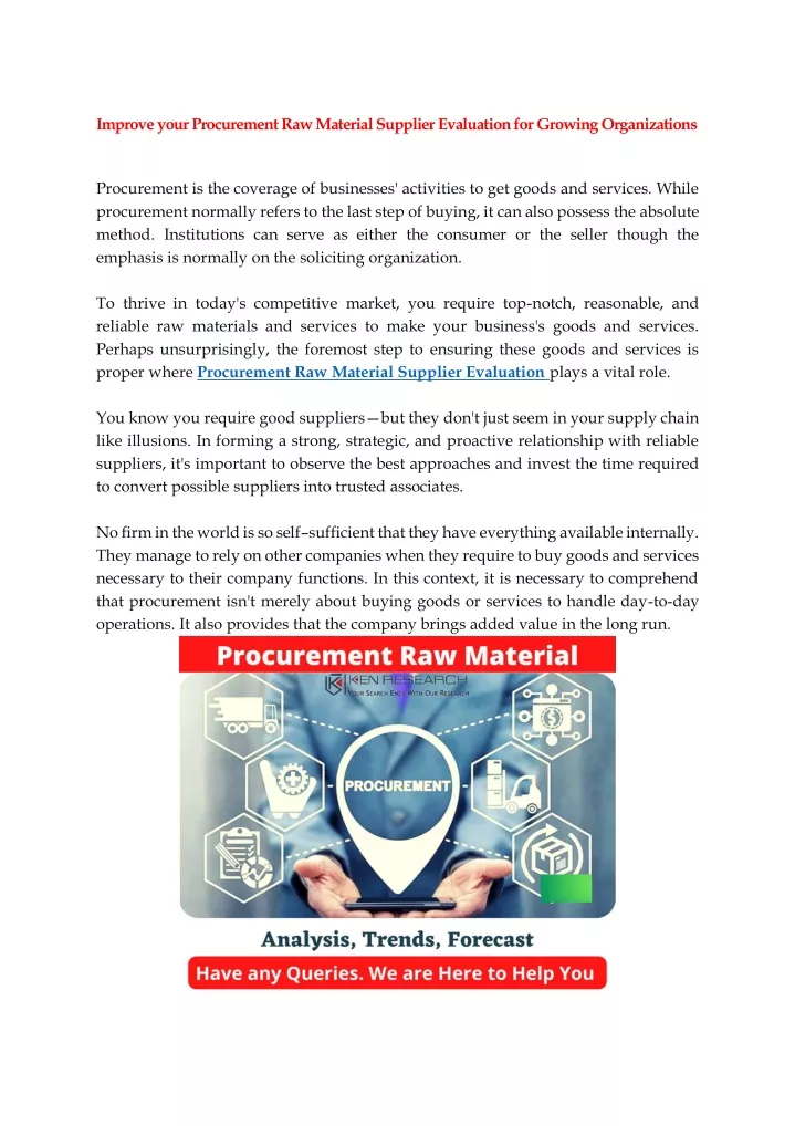 improve your procurement raw material supplier