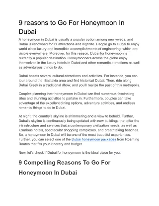 9 reasons to Go For Honeymoon In Dubai