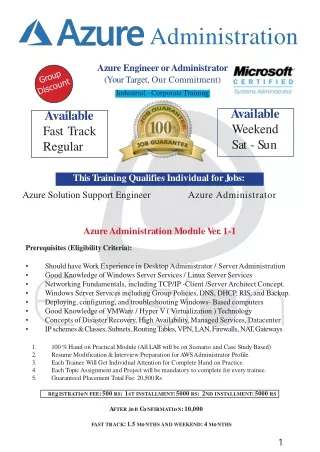 Azure Administrator Online JOB Internship (Guaranteed Job with 100 Work Exposer and Experience)