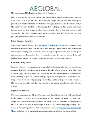 The Importance of Packaging Solutions for E-Commerce