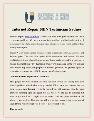 Internet Repair NBN Technician Sydney
