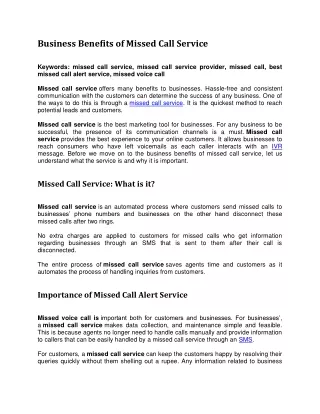 business benefits of missed call service