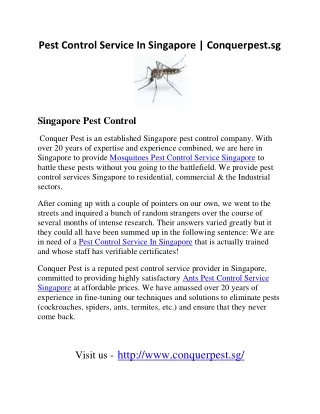 Pest Control Service In Singapore - Conquerpest.sg