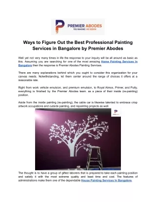 Ways to Figure Out the Best Professional Painting Services in Bangalore by Premier Abodes