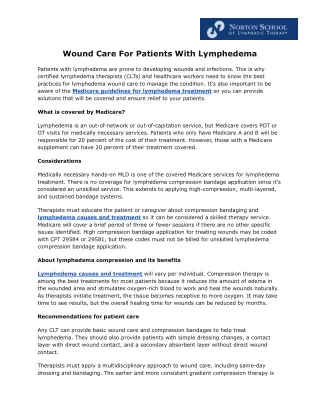 Wound Care for Patients with Lymphedema - Nortonschool