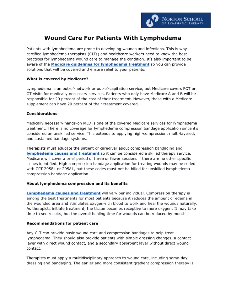 wound care for patients with lymphedema