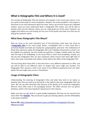 what is holographic film and where it is used