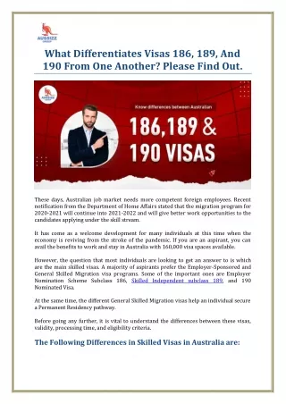 What Differentiates Visas 186, 189, And 190 From One Another? Please Find Out.