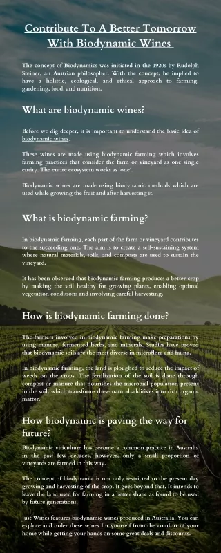 Contribute To A Better Tomorrow With Biodynamic Wines