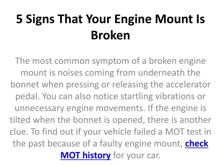 5 signs that your engine mount is broken