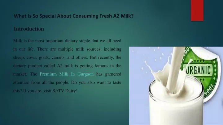 what is so special about consuming fresh a2 milk