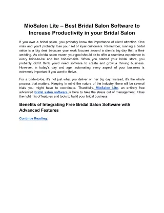 MioSalon Lite – Best Bridal Salon Software to Increase Productivity in your Bridal Salon