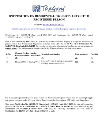 gst position on residential property