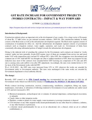 GST rate increase for Government projects (works contracts) – impact & way forwa