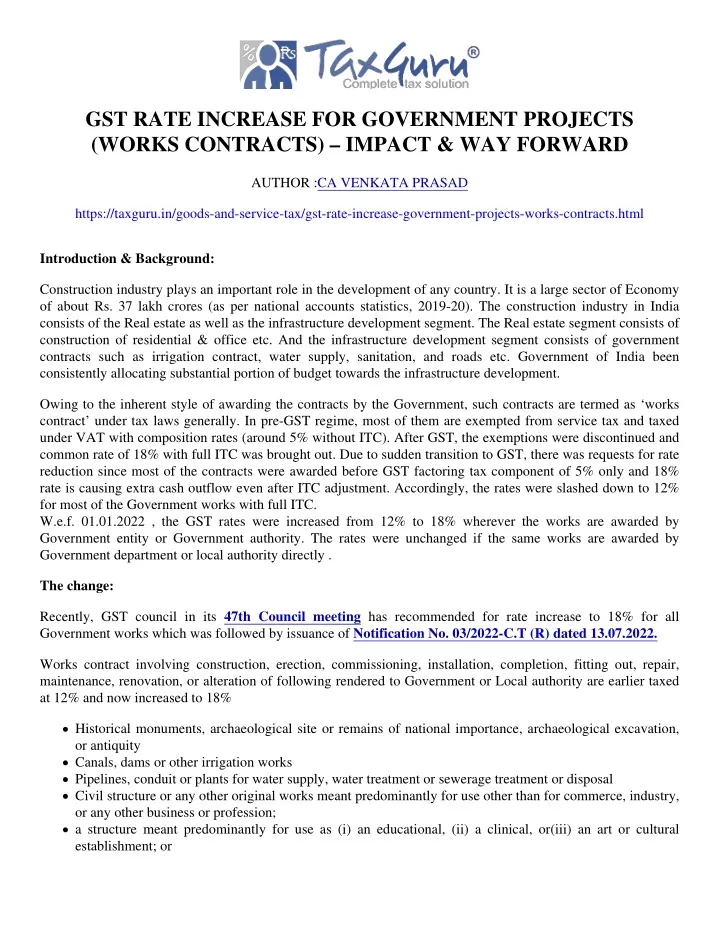 gst rate increase for government projects works