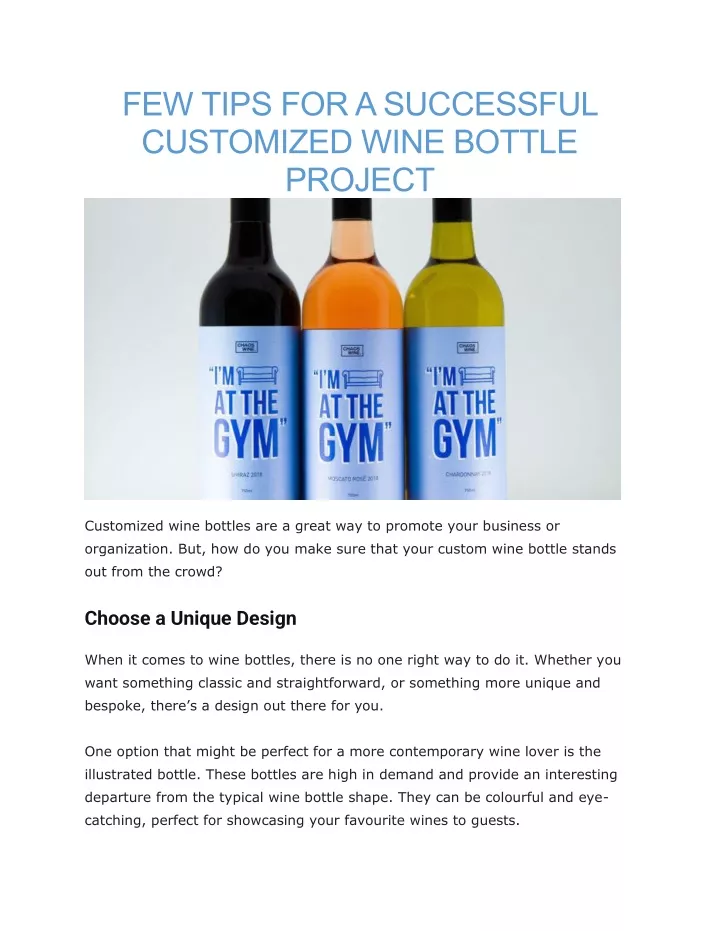few tips for a successful customized wine bottle