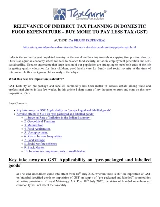 Relevance of Indirect Tax Planning In Domestic Food Expenditure - Buy More To Pa