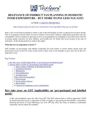 Relevance of Indirect Tax Planning In Domestic Food Expenditure - Buy More To Pa