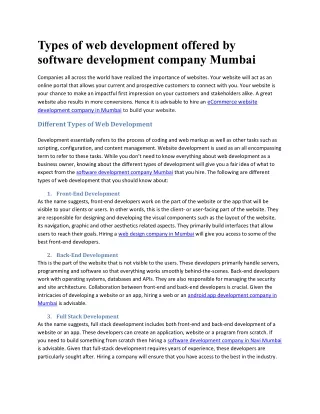 types of web development offered by software