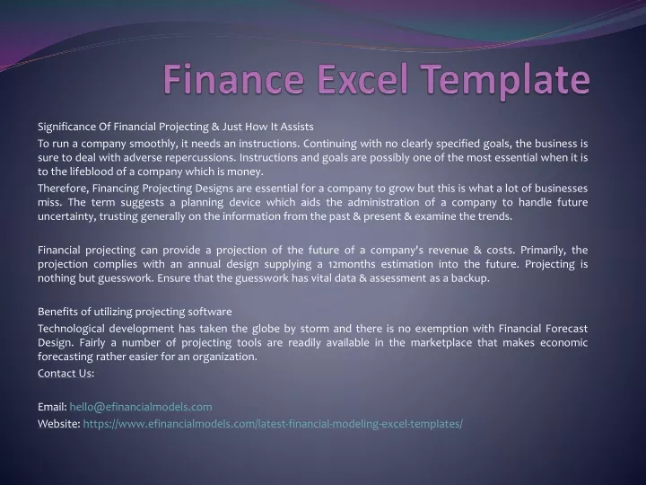 finance excel template