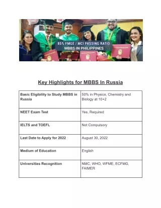 key highlights for mbbs in russia