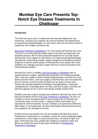 Mumbai Eye Care Presents Top-Notch Eye Disease Treatments In Ghatkopar