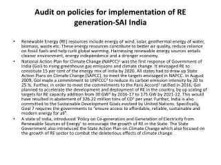 Audit on policies for implementation of RE generation-SAI India